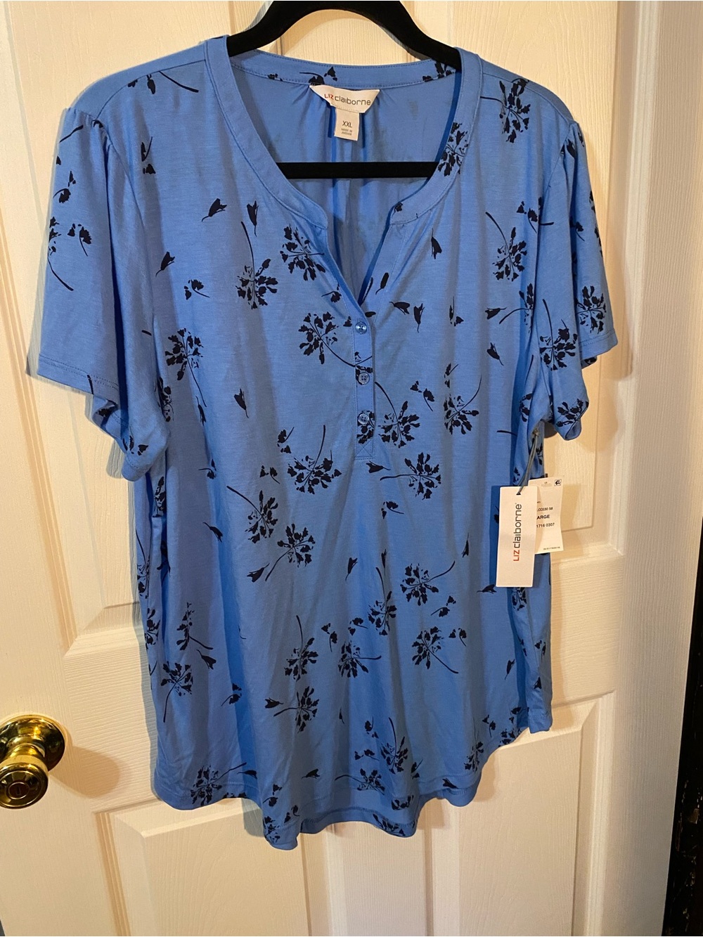 Liz Claiborne Sky Blue Short-Sleeve Floral Henley